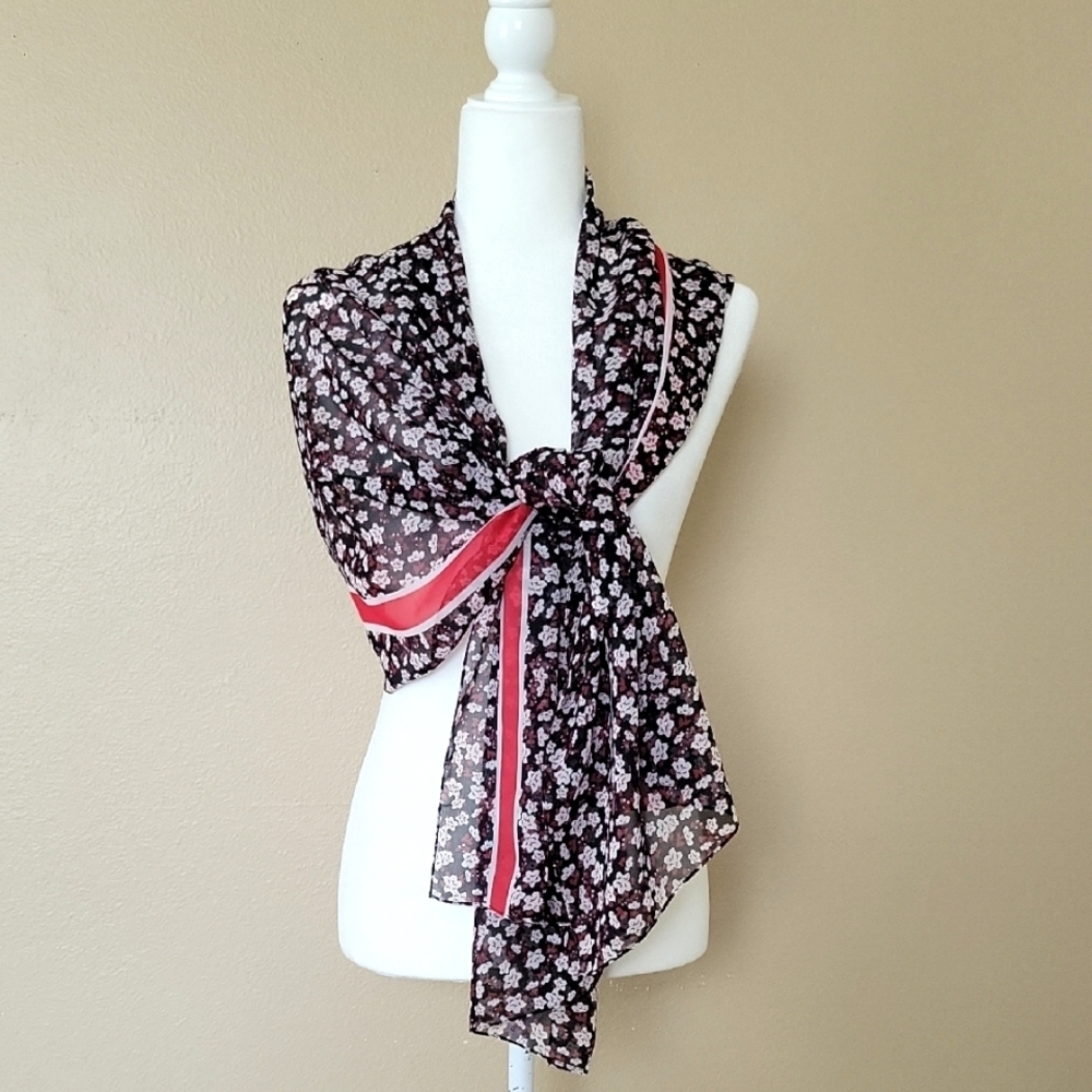 Calvin Klein Floral Stripe Chiffon Scarf